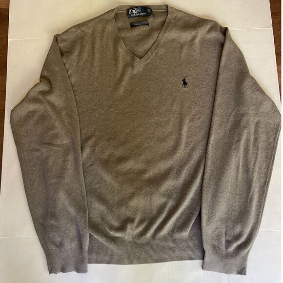Polo Ralph Lauren Men's Classic V-Neck Cotton Sweater Gray Casual XL - Picture 1 of 4